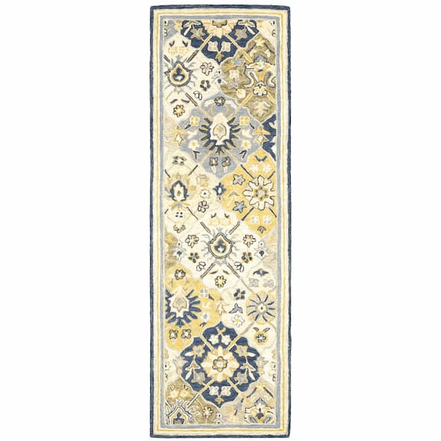 Alfresco 28406 Blue/ Gold Hand-crafted Wool Area Rug - 2'6" x 8'