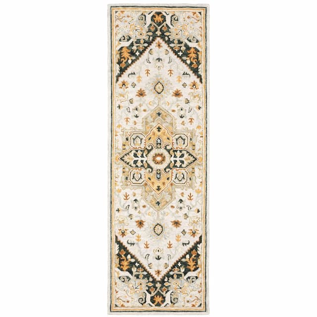 Alfresco 28407 Ivory/ Charcoal Hand-crafted Wool Area Rug - 2'6" x 8'