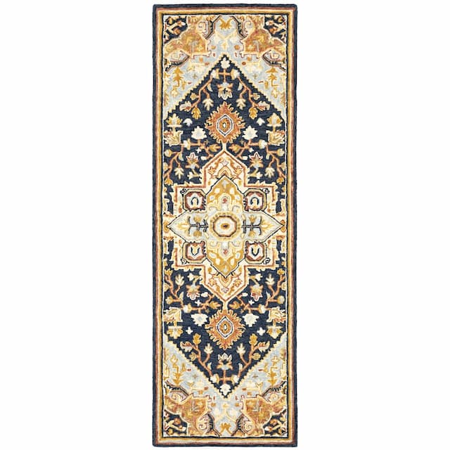 Alfresco 28408 Navy/ Rust Hand-crafted Wool Area Rug - 2'6" x 8'