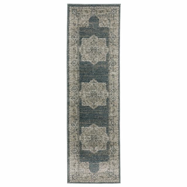 Alton 5501B Blue/ Beige Indoor Area Rug - 2'3" x 7'6"