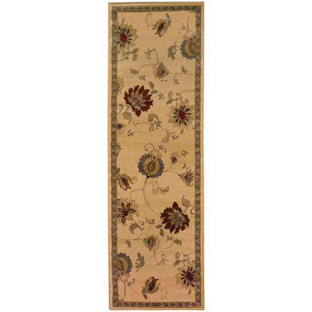 Amelia 008W6 Ivory/ Green Indoor Area Rug - 2'6" x 7'9"