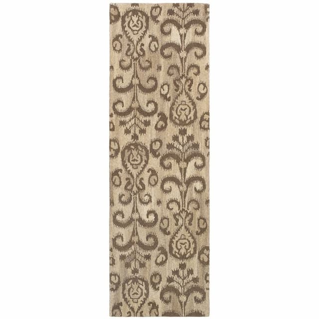 Anastasia 68002 Beige/ Brown Hand-crafted Wool Area Rug - 2'6" x 8'