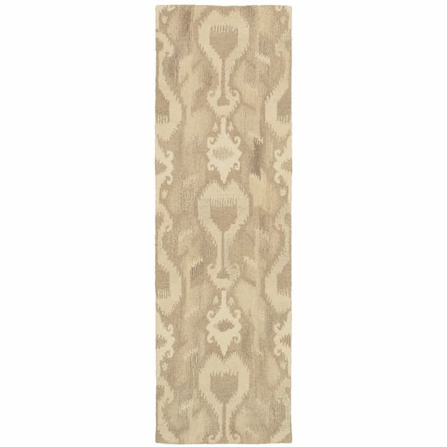 Anastasia 68004 Ivory/ Beige Hand-crafted Wool Area Rug - 2'6" x 8'