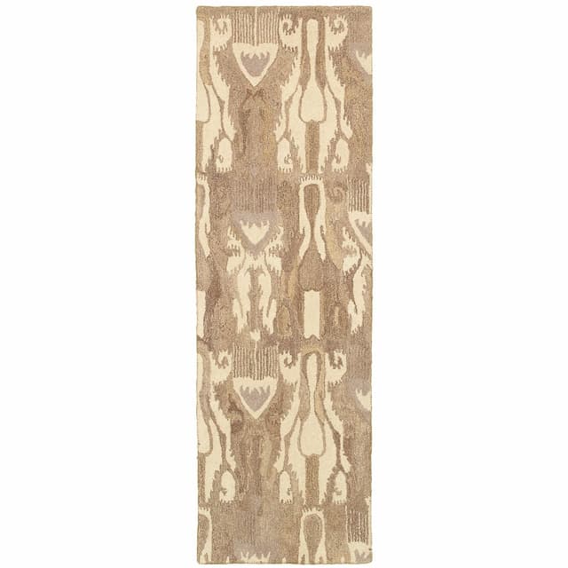 Anastasia 68005 Beige/ Tan Hand-crafted Wool Area Rug - 2'6" x 8'