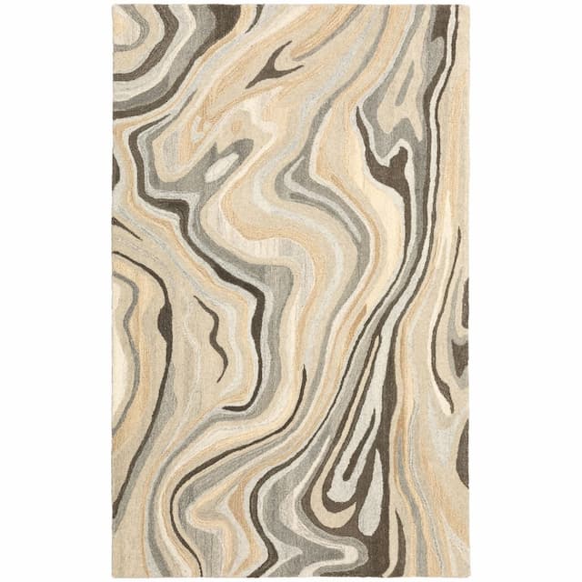 Anastasia 68007 Beige/ Charcoal Hand-crafted Wool Area Rug - 3'6" x 5'6"