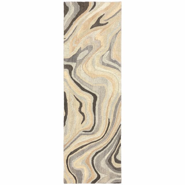 Anastasia 68007 Beige/ Charcoal Hand-crafted Wool Area Rug - 2'6" x 8'