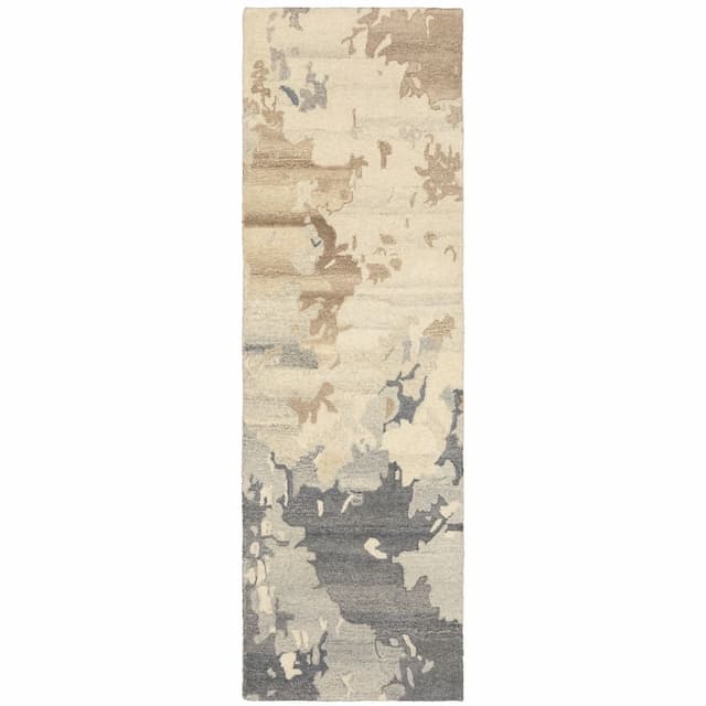 Anastasia 68009 Beige/ Charcoal Hand-crafted Wool Area Rug - 2'6" x 8'