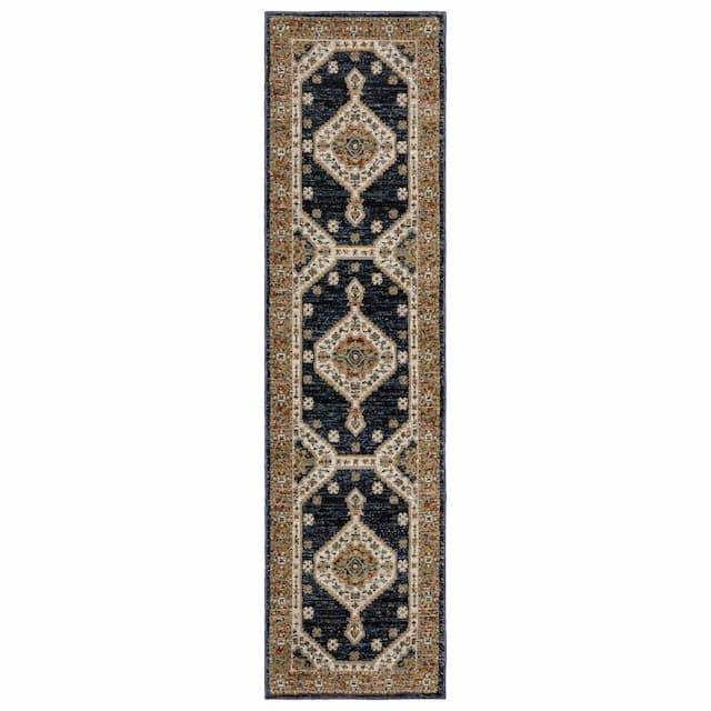 Andorra 2281E Blue/ Orange Indoor Area Rug - 2'3" x 8'