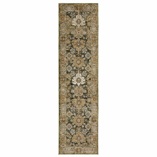 Andorra 2417B Green/ Gold Indoor Area Rug - 2'3" x 8'