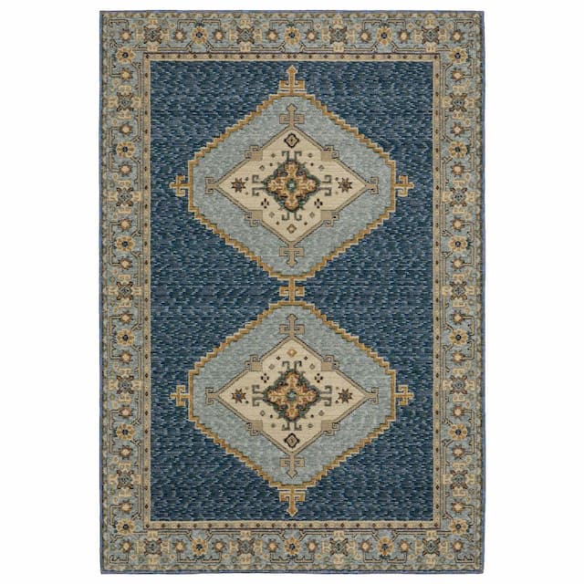 Andorra 2430A Blue/ Gold Indoor Area Rug - 10' x 13'2"