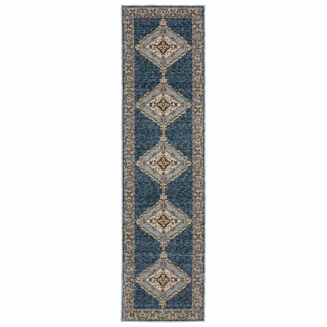 Andorra 2430A Blue/ Gold Indoor Area Rug - 2'3" x 8'