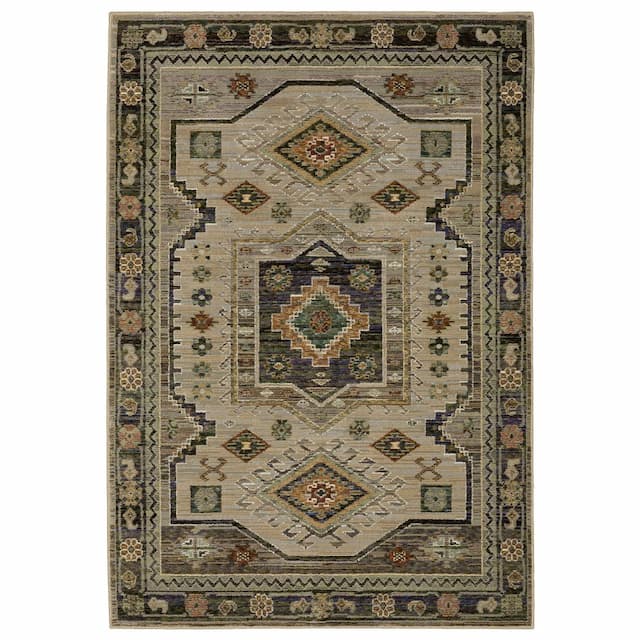 Andorra 2442D Grey/ Green Indoor Area Rug - 10' x 13'2"