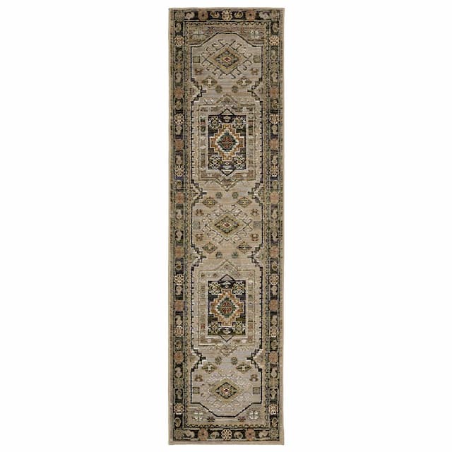 Andorra 2442D Grey/ Green Indoor Area Rug - 2'3" x 8'