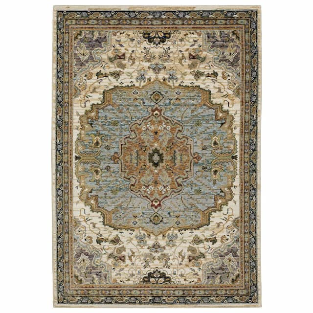 Andorra 2451B Ivory/ Blue Indoor Area Rug - 10' x 13'2"