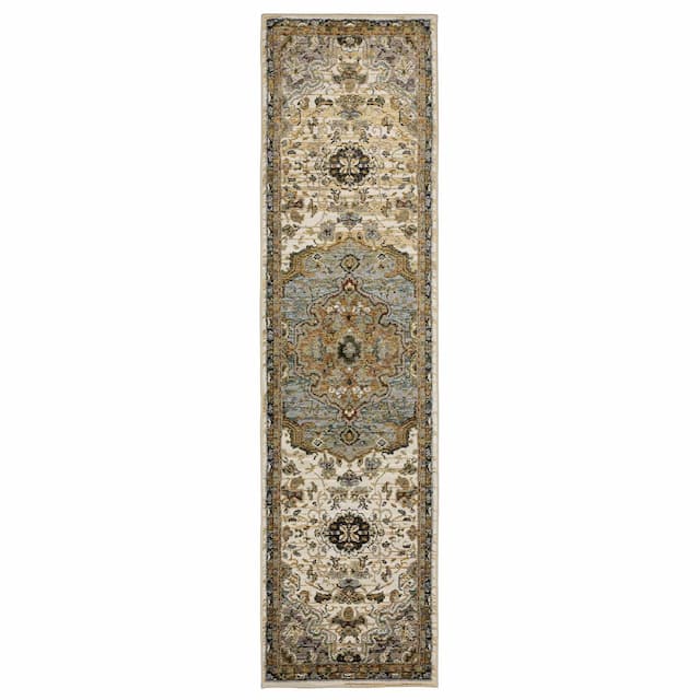 Andorra 2451B Ivory/ Blue Indoor Area Rug - 2'3" x 8'