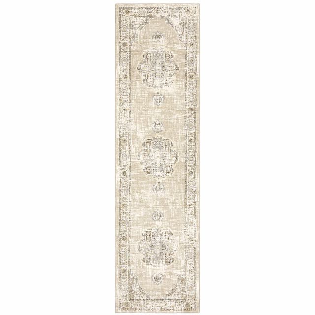 Andorra 303D0 Beige/ Ivory Indoor Area Rug - 2'3" x 8'