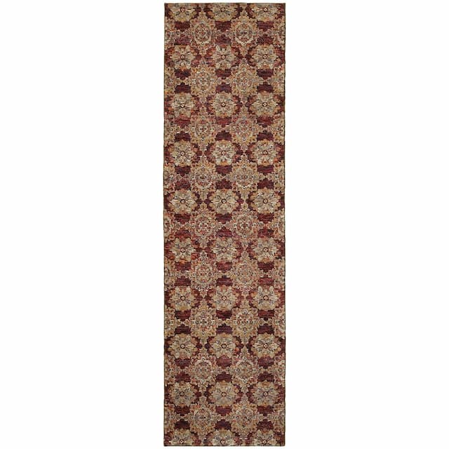 Andorra 6883A Red/ Gold Indoor Area Rug - 2'3" x 8'