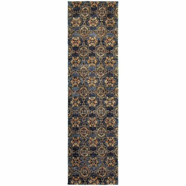 Andorra 6883C Blue/ Gold Indoor Area Rug - 2'3" x 8'