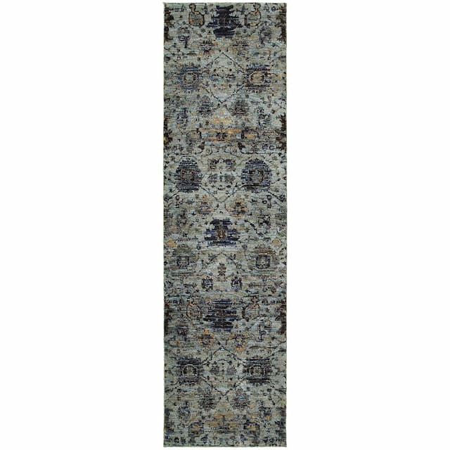 Andorra 7120A Blue/ Navy Indoor Area Rug - 2'3" x 8'