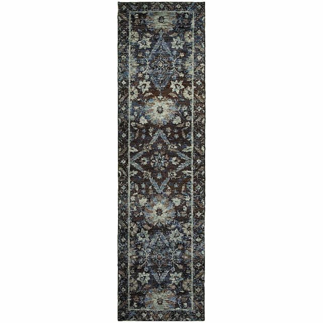 Andorra 7124A Navy/ Blue Indoor Area Rug - 2'3" x 8'