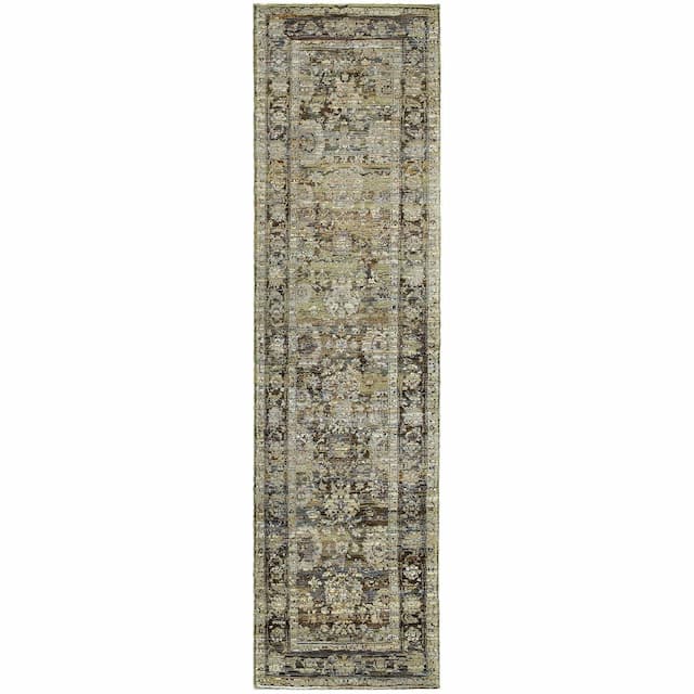 Andorra 7125C Green/ Brown Indoor Area Rug - 2'3" x 8'