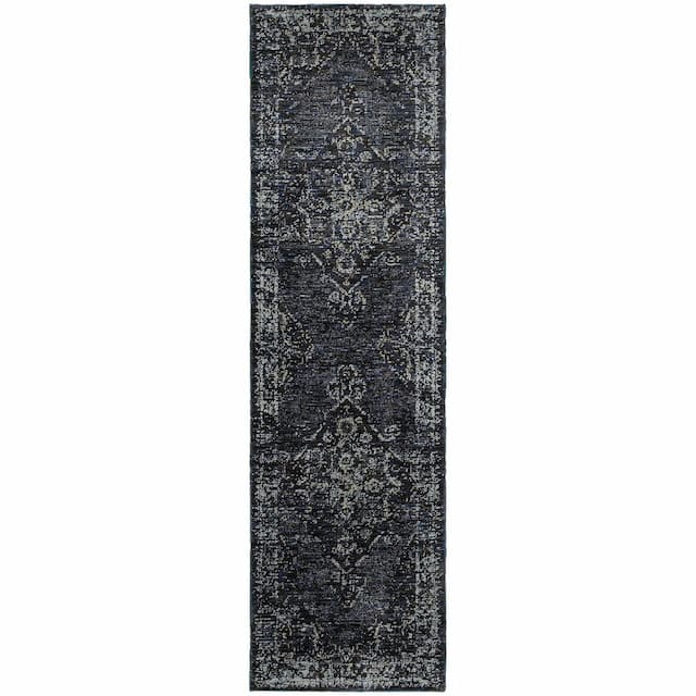 Andorra 7135F Blue/ Light Blue Indoor Area Rug - 2'3" x 8'