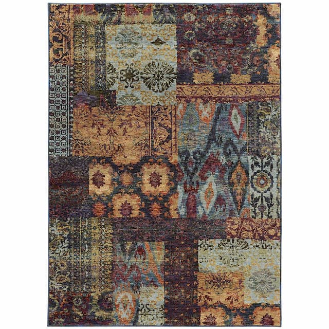 Andorra 7137A Gold/ Blue Indoor Area Rug - 10' x 13'2"