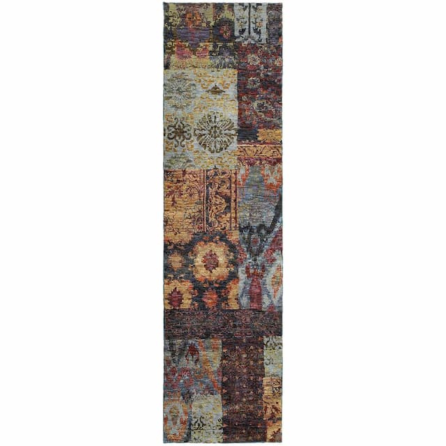 Andorra 7137A Gold/ Blue Indoor Area Rug - 2'3" x 8'