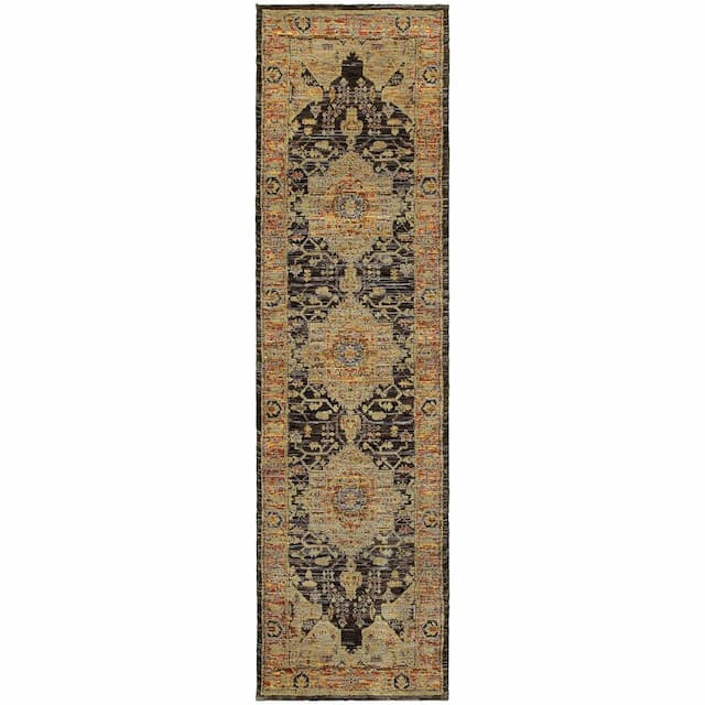 Andorra 7138B Gold/ Brown Indoor Area Rug - 2'3" x 8'