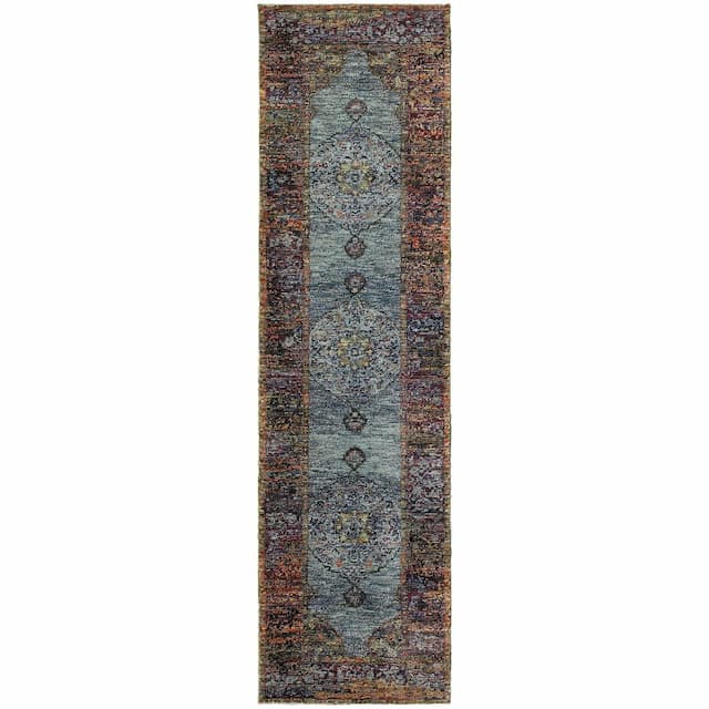 Andorra 7139A Blue/ Multi Indoor Area Rug - 2'3" x 8'