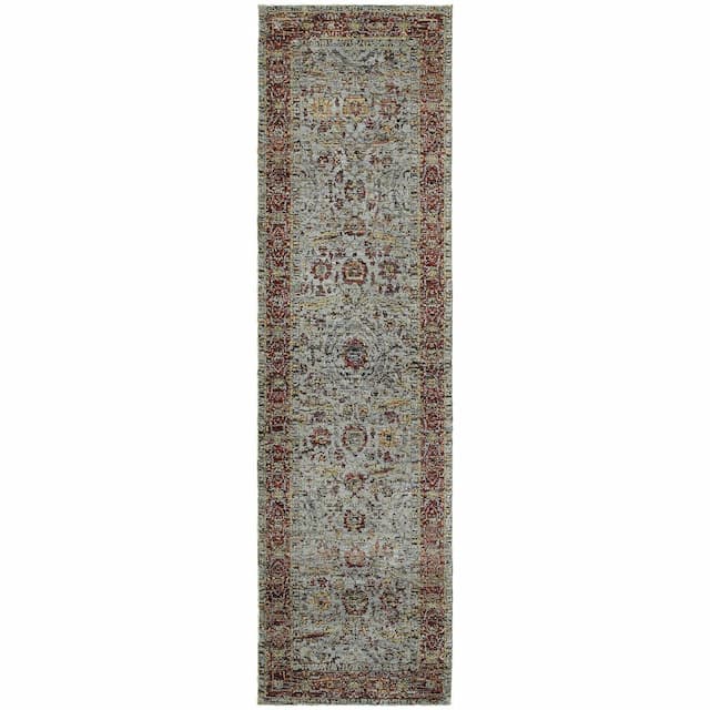 Andorra 7155A Blue/ Red Indoor Area Rug - 2'3" x 8'