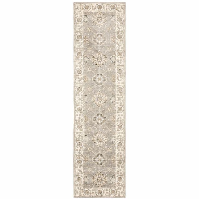 Andorra 8929H Grey/ Ivory Indoor Area Rug - 2'3" x 8'