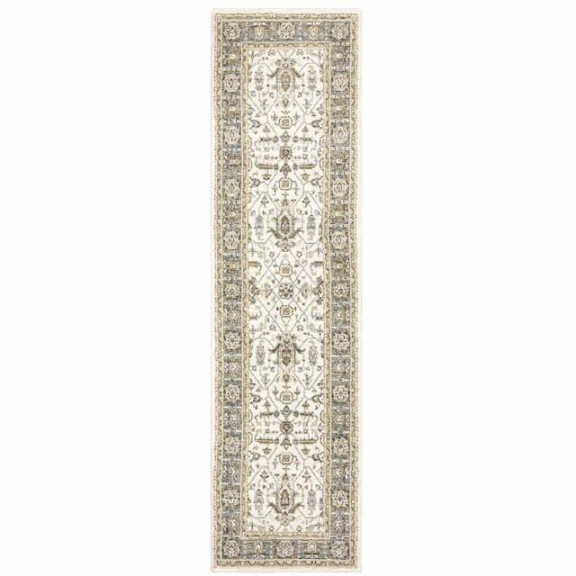 Andorra 9537P Ivory/ Grey Indoor Area Rug - 2'3" x 8'