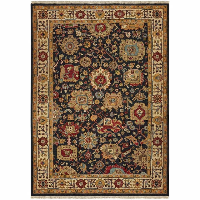 Angora 12302 Black/ Ivory Hand-crafted Wool Area Rug - 10' x 14'