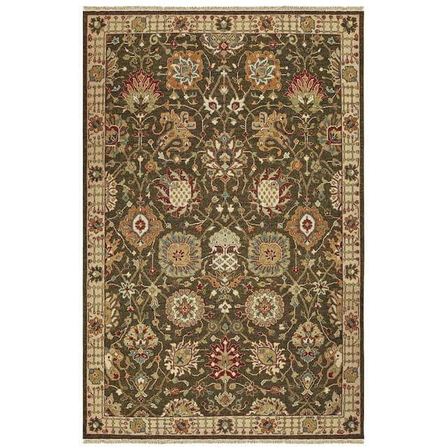 Angora 12304 Green/ Ivory Hand-crafted Wool Area Rug - 10' x 14'