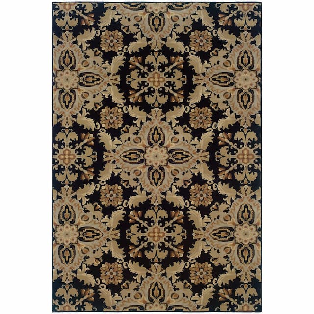 Ariana 2313B Black/ Green Indoor Area Rug - 5'3" x 7'9"