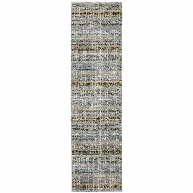 Atlas 747B0 Blue/ Green Indoor Area Rug - 2'3" x 8'