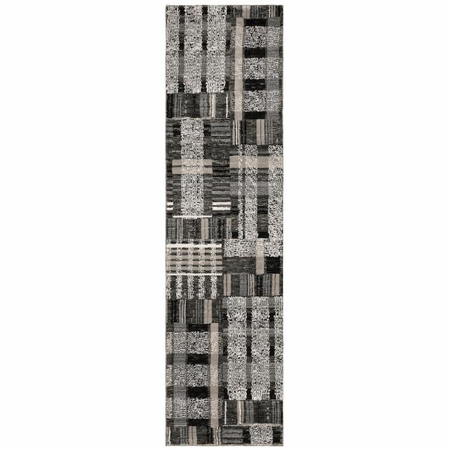 Atlas 752C0 Black/ Grey Indoor Area Rug - 2'3" x 8'