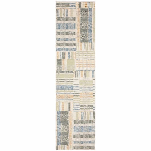 Atlas 752E0 Blue/ Green Indoor Area Rug - 2'3" x 8'