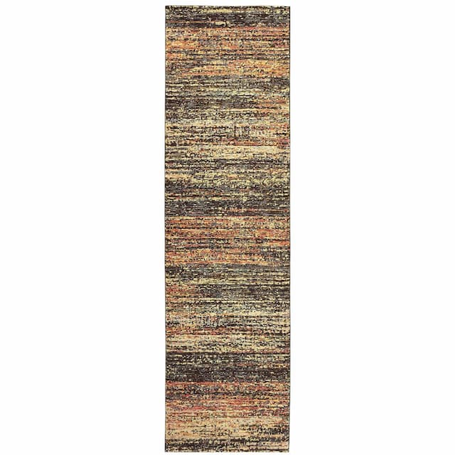 Atlas 8037C Gold/ Charcoal Indoor Area Rug - 2'3" x 8'