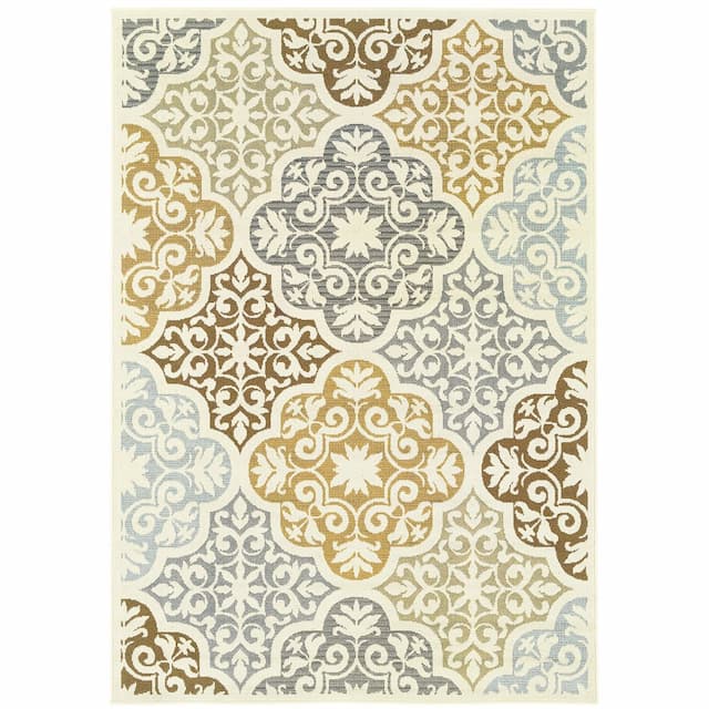 Bali 4904W Ivory/ Grey Indoor/Outdoor Area Rug - 1'9" x 3'9"