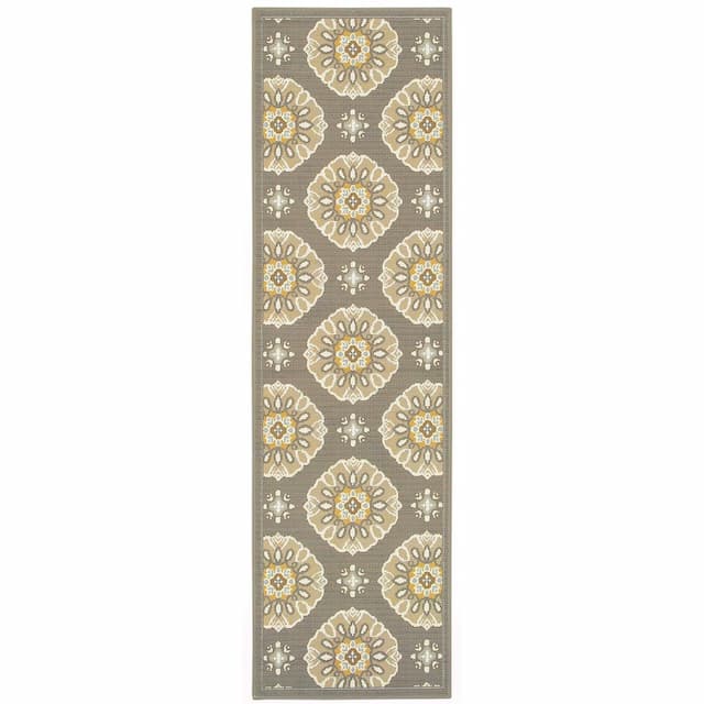 Bali 5863N Grey/ Gold Indoor/Outdoor Area Rug - 2'3" x 7'6"