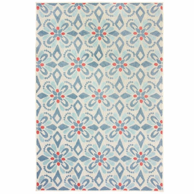 Barbados 5994Z Blue/ Ivory Indoor/Outdoor Area Rug - 6'7" x 9'6"