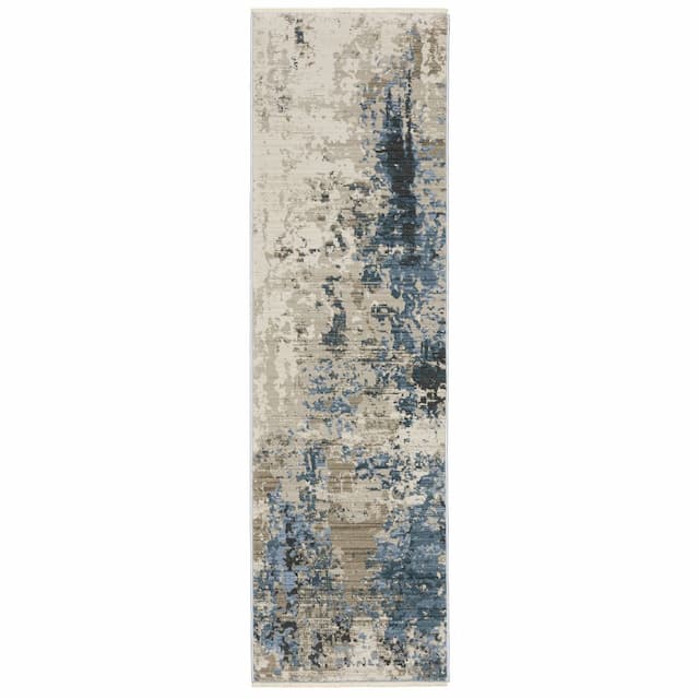 Bauer 041L2 Blue/ Beige Indoor Area Rug - 2'3" x 7'6"