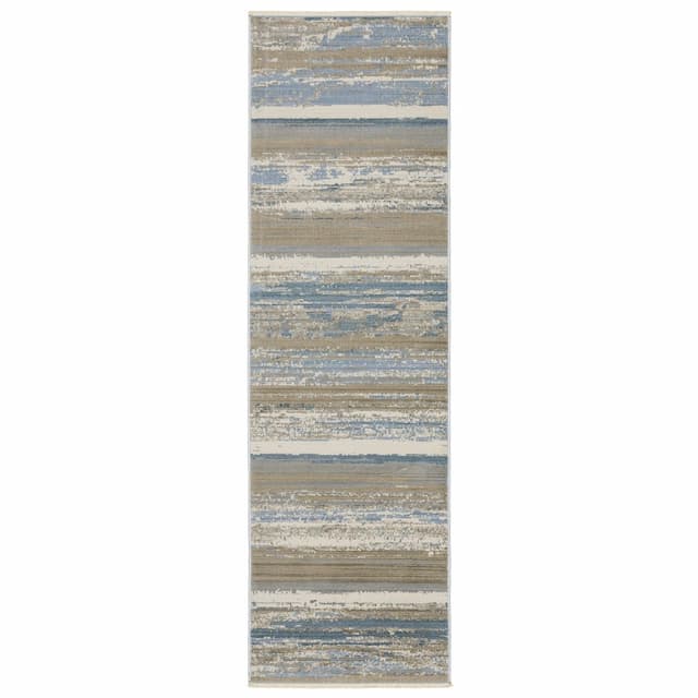 Bauer 042L2 Blue/ Beige Indoor Area Rug - 2'3" x 7'6"