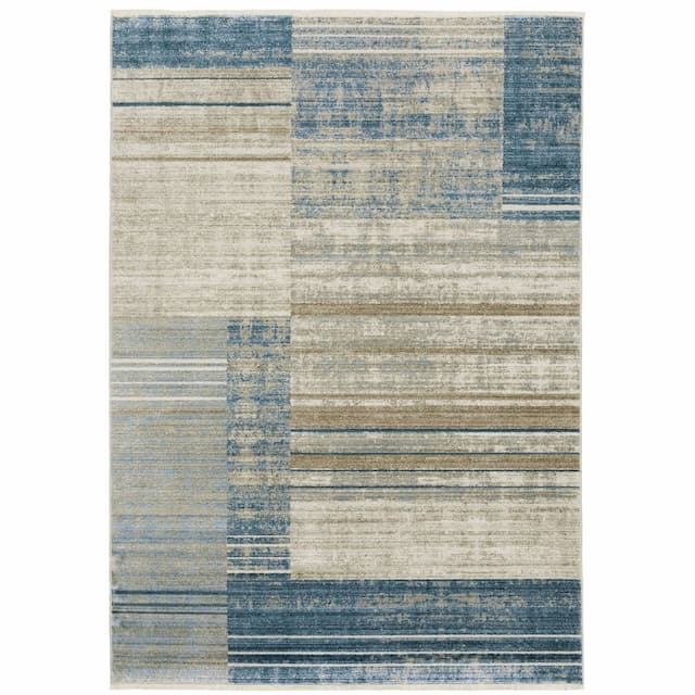 Bauer 090B2 Blue/ Beige Indoor Area Rug - 3'10" x 5'5"