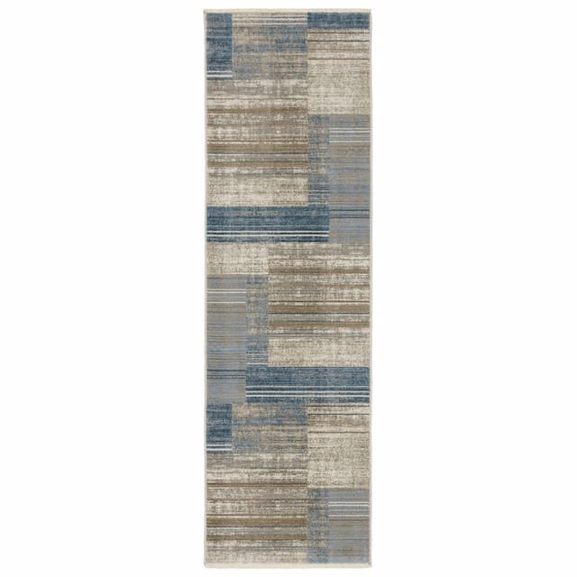 Bauer 090B2 Blue/ Beige Indoor Area Rug - 2'3" x 7'6"