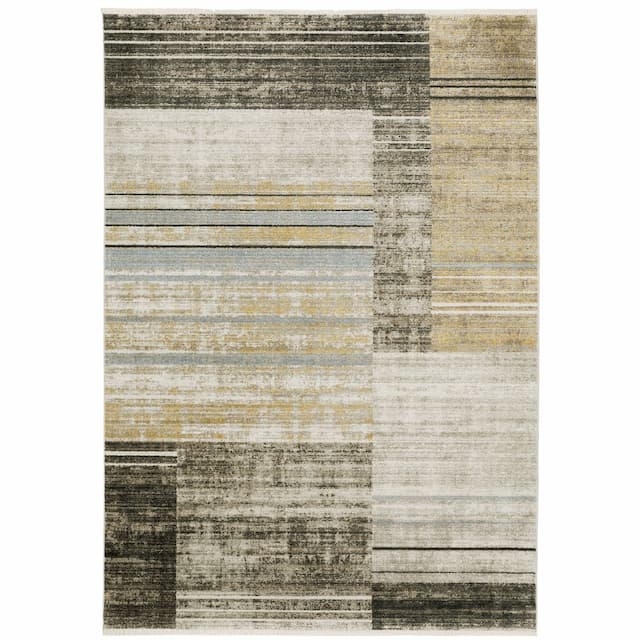 Bauer 090N2 Beige/ Charcoal Indoor Area Rug - 3'10" x 5'5"