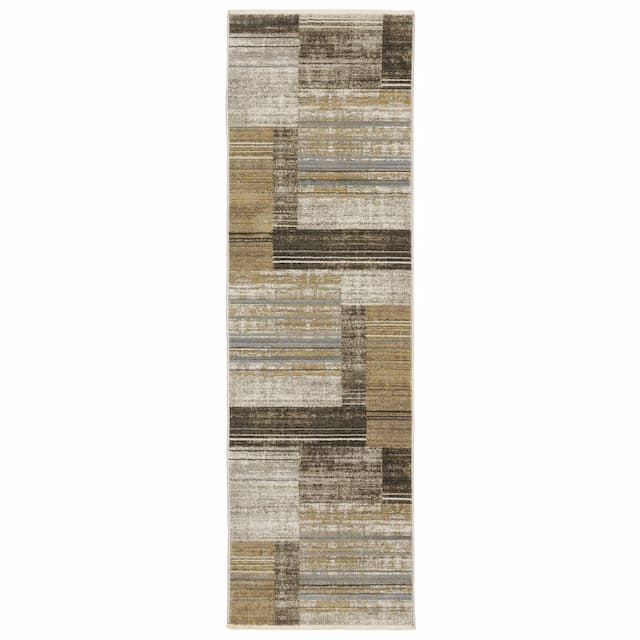 Bauer 090N2 Beige/ Charcoal Indoor Area Rug - 2'3" x 7'6"