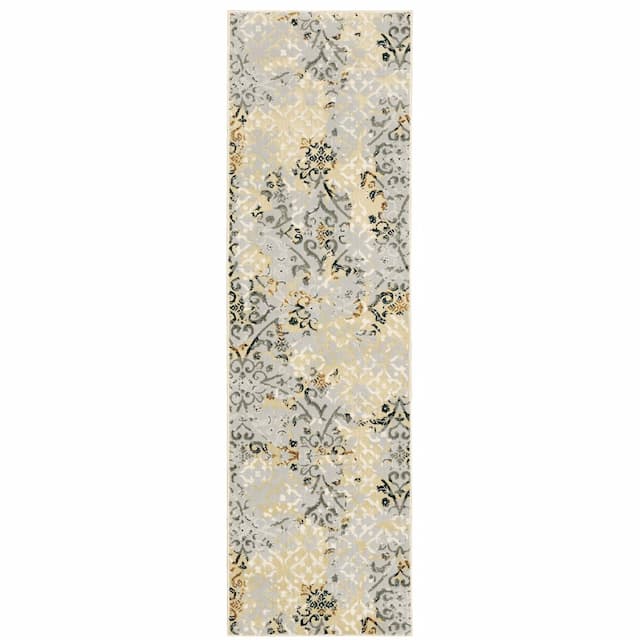 Bowen 108W2 Grey/ Gold Indoor Area Rug - 2'3" x 7'6"